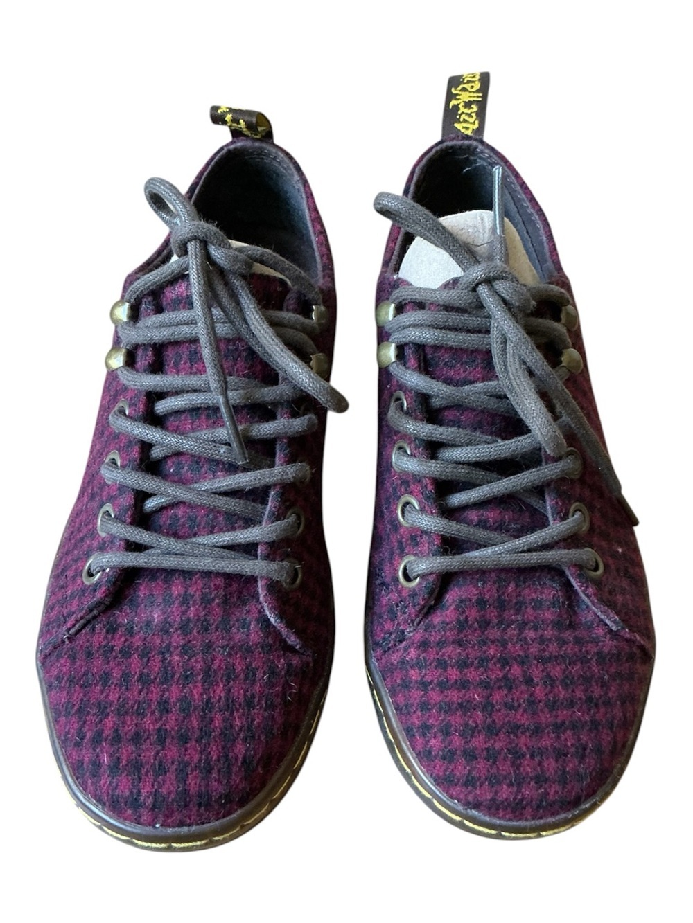 Dr Martens Samira Low Top Wool Shoes Size 6O Oxblood Houndstooth Lace-Up